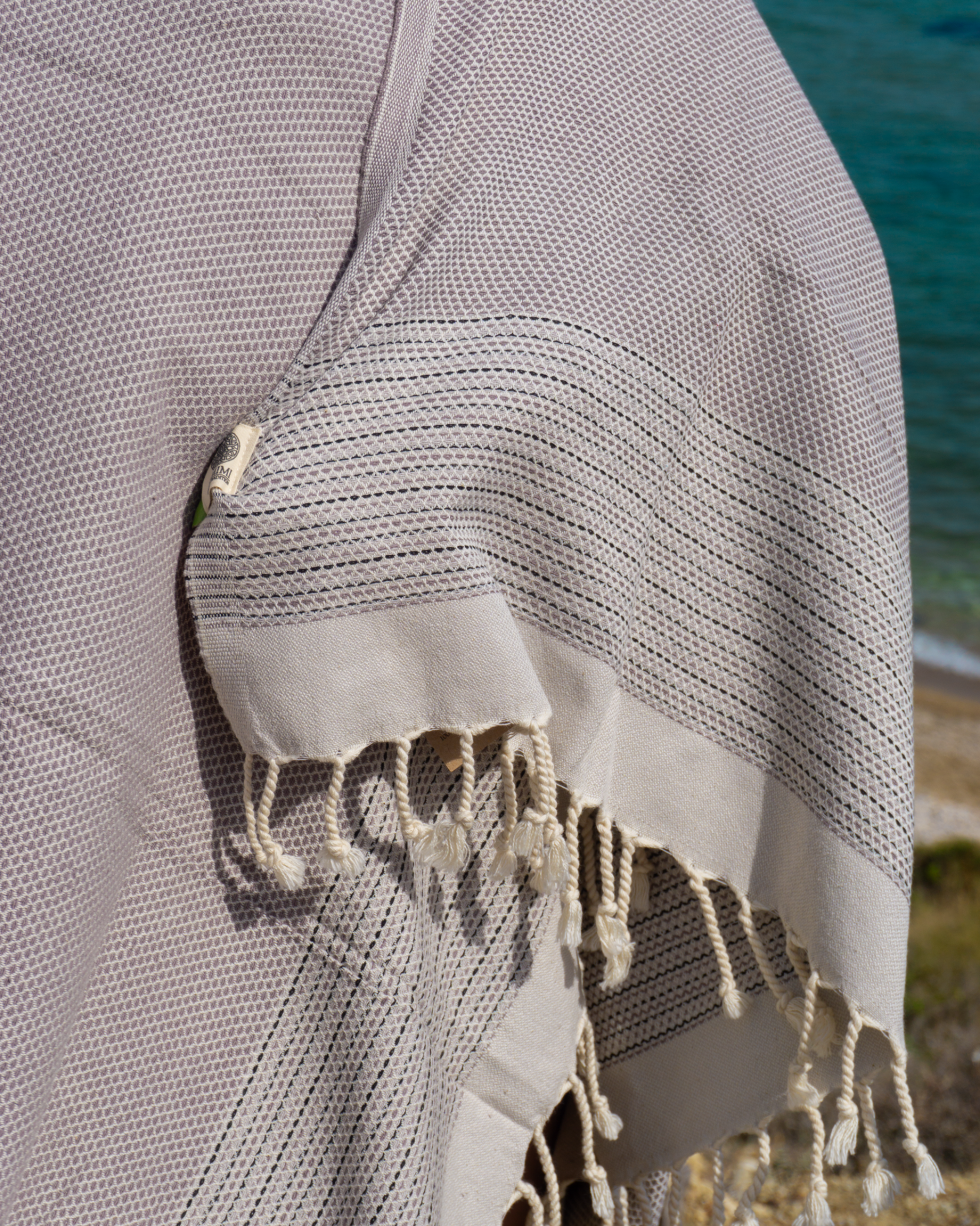 PHARAO Beach Towel, Turkish Hammam Towel, Spa & Sauna Towel - Anthracite  / Black