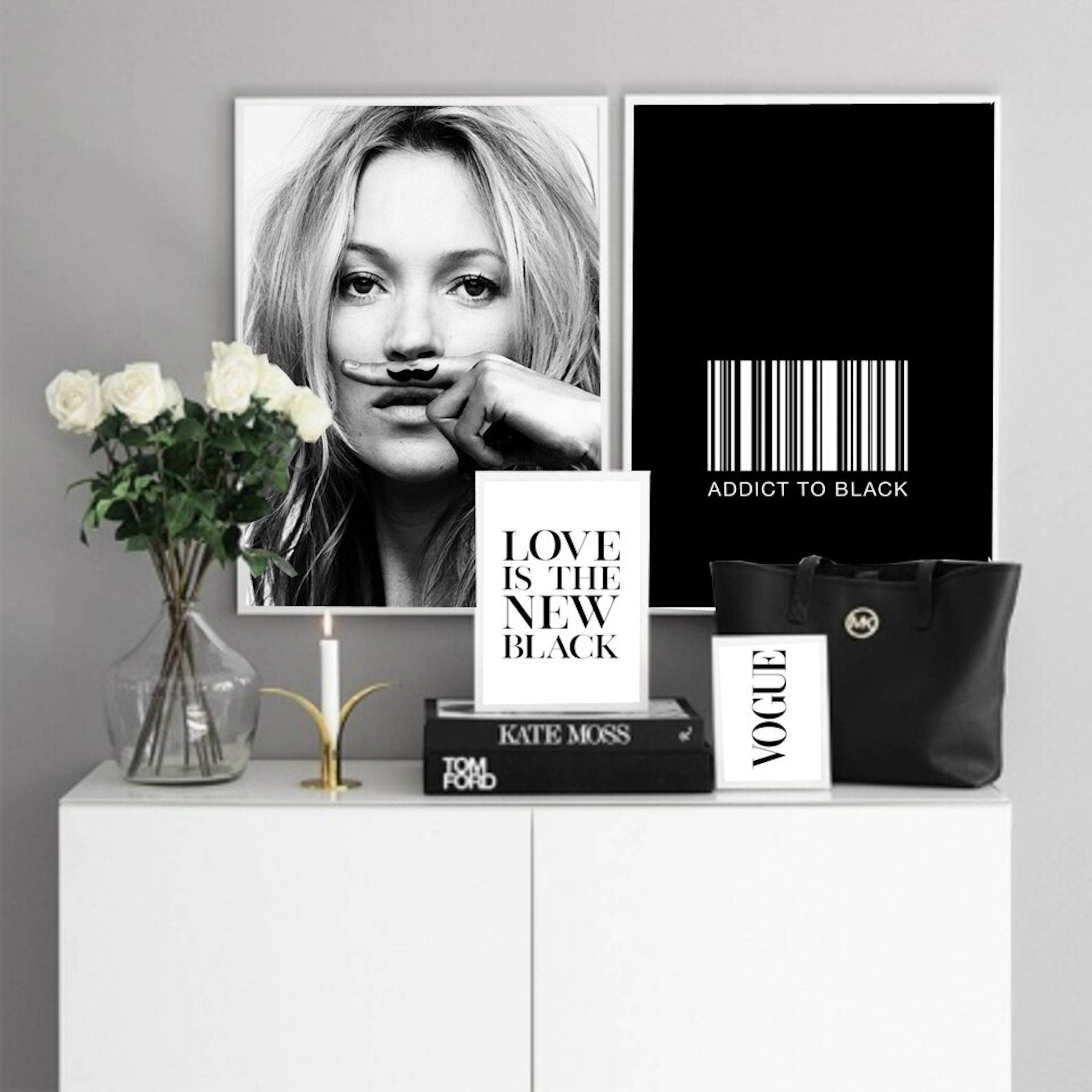 Poster Schwarz Weiß Kate Moss Vogue I Vintage I Wohnkultur| Wohnzimmer | Wandbilder Schlafzimmer | Deko Print ohne Rahmen | Bilder Set