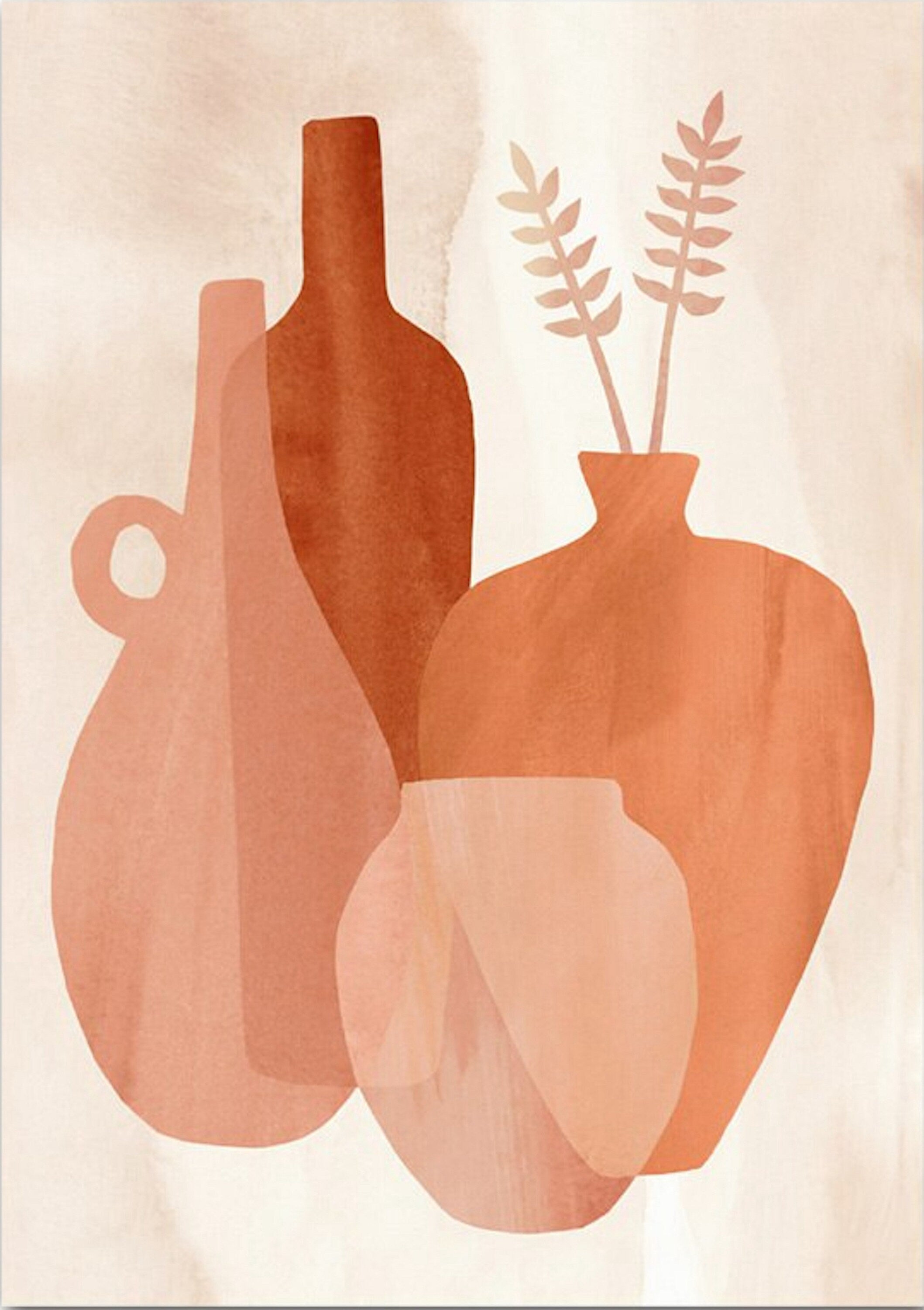 Poster Rottöne mit Sonnenuntergang und Grüne Blätter als Deko Print ohne Rahmen