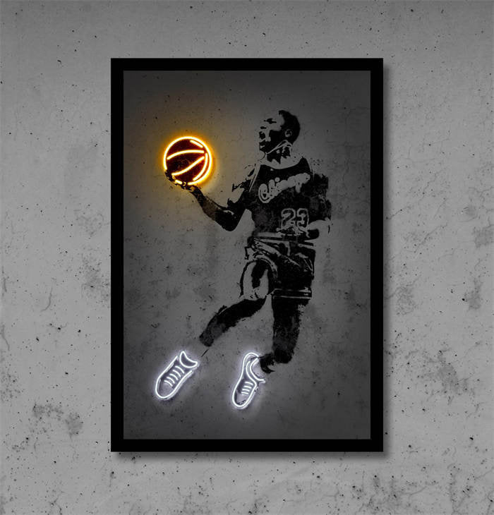 Poster Basketballspieler mit Neon Ball als Deko Print ohne Rahmen
