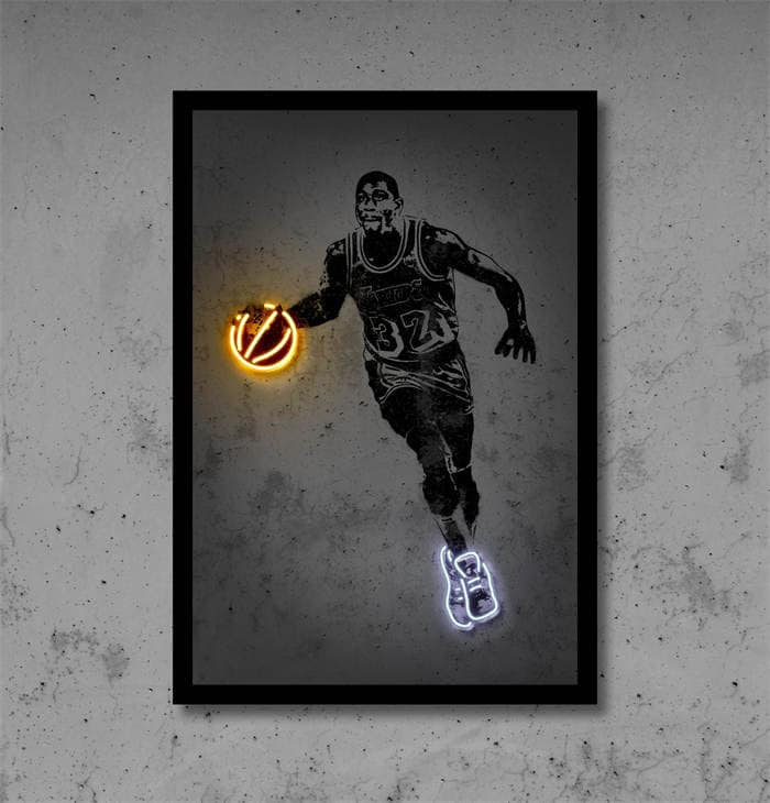 Poster Basketballspieler mit Neon Ball als Deko Print ohne Rahmen