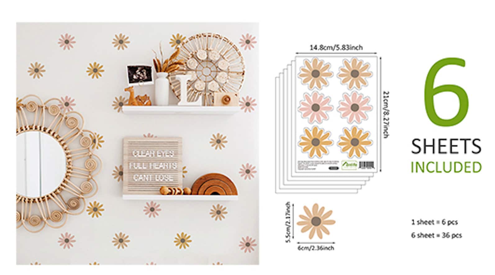 Sticker Kinderzimmer Wandaufkleber Boho Blume I Wand Deko I Wandtattoos I Babyzimmer Wand Deko I Sticker Set